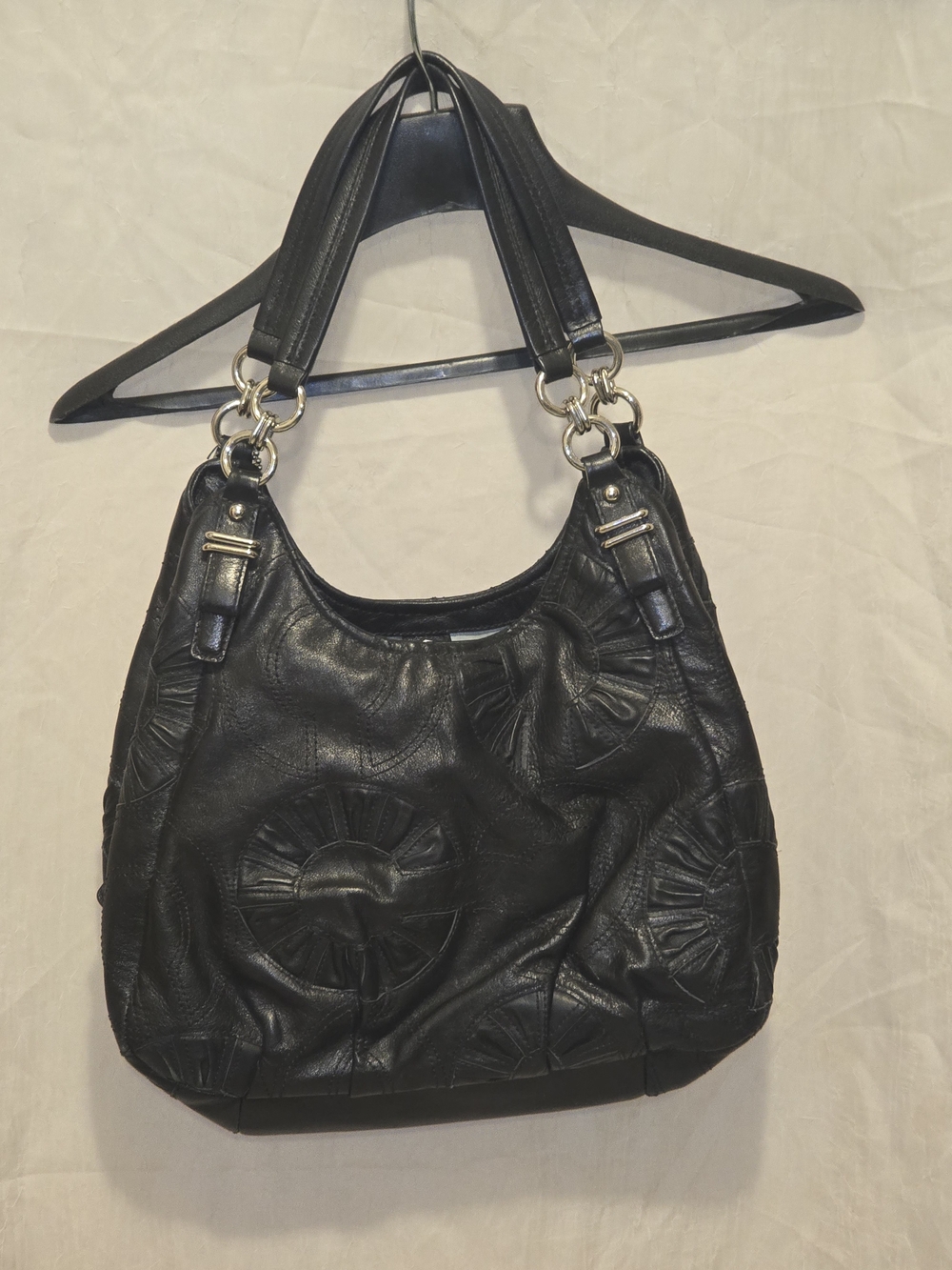 Coach Madison Embellished Op Art Maggie Black Leather Bag